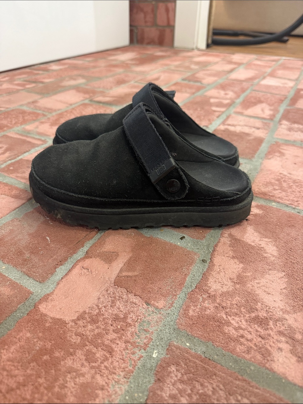 Black Slip-On Suede Clog with Adjustable Strap